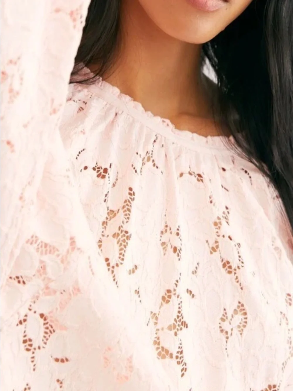 Free People Olivia Lace Top Blush Pink Balloon Sleeve Small